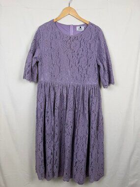 Dainty Jewells Lavender Floral Lace Modest Midi Dress Pastel Purple XXXL 3XL
